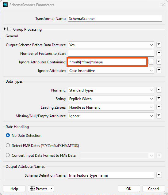 SchemaScanner parameters